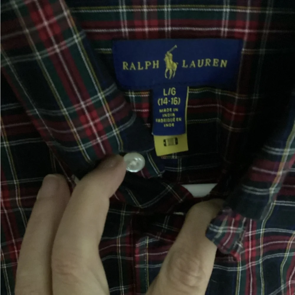 Ralph Lauren Boys Classic Fit red plaid button up size L (14-16)